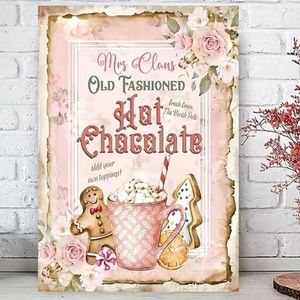 Vintage Holiday Hot Chocolate Sign - Pink and Brown